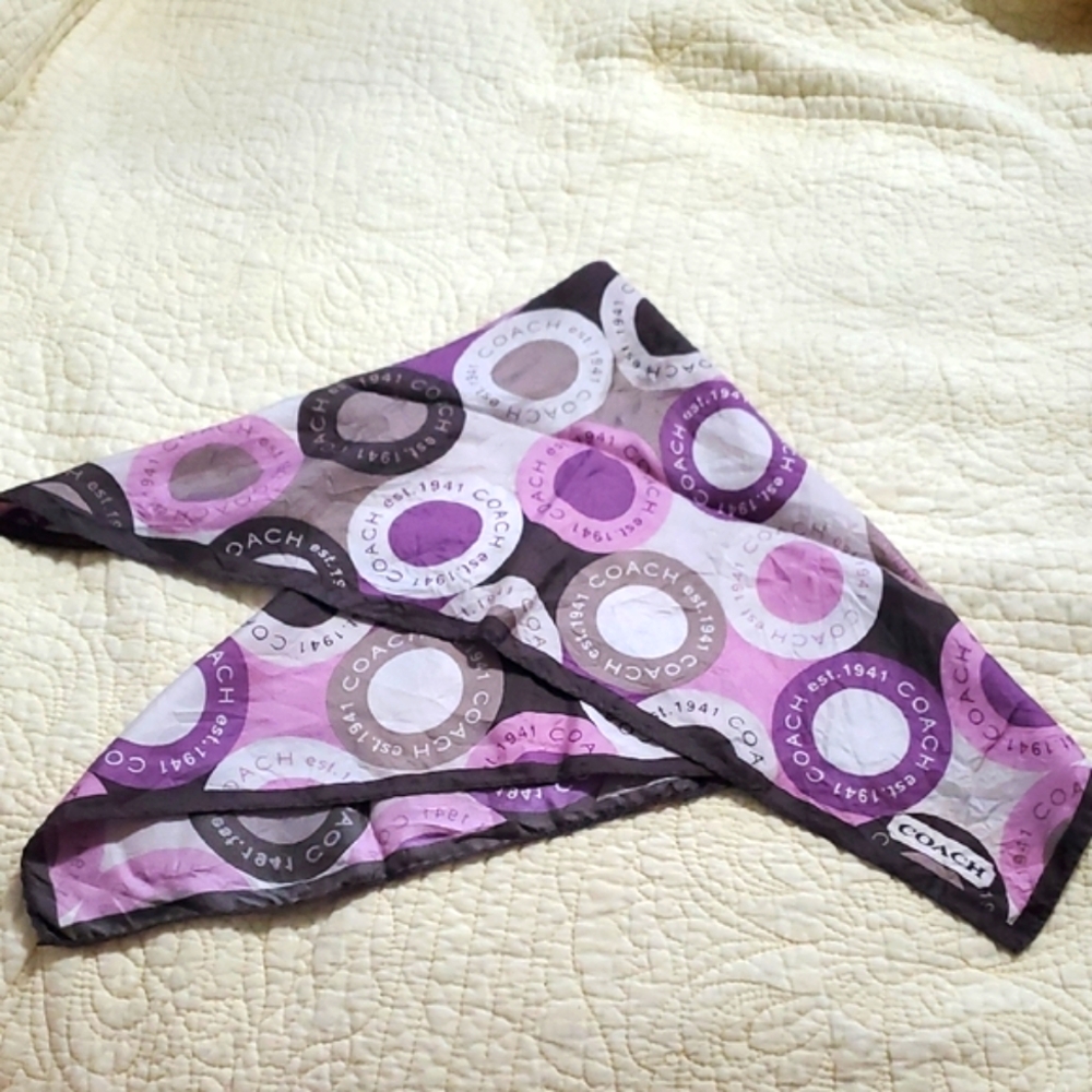 Coach Signature Purple Square Scarf circle logo 21"×21" - Picture 6 of 8